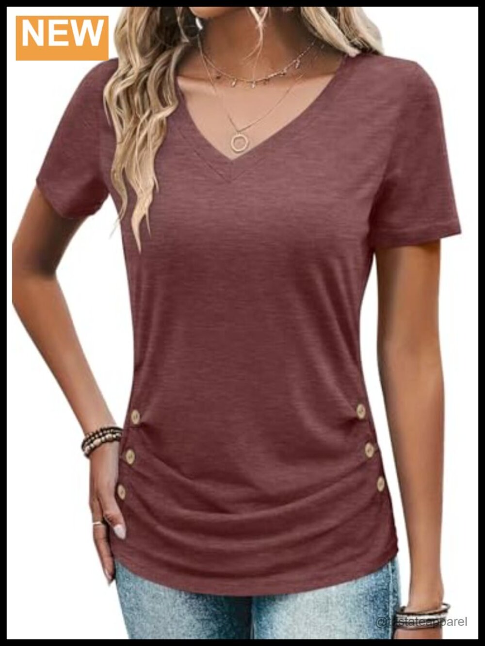 Womens V Neck Ruched Button Short Sleeve Top Casual Blouse